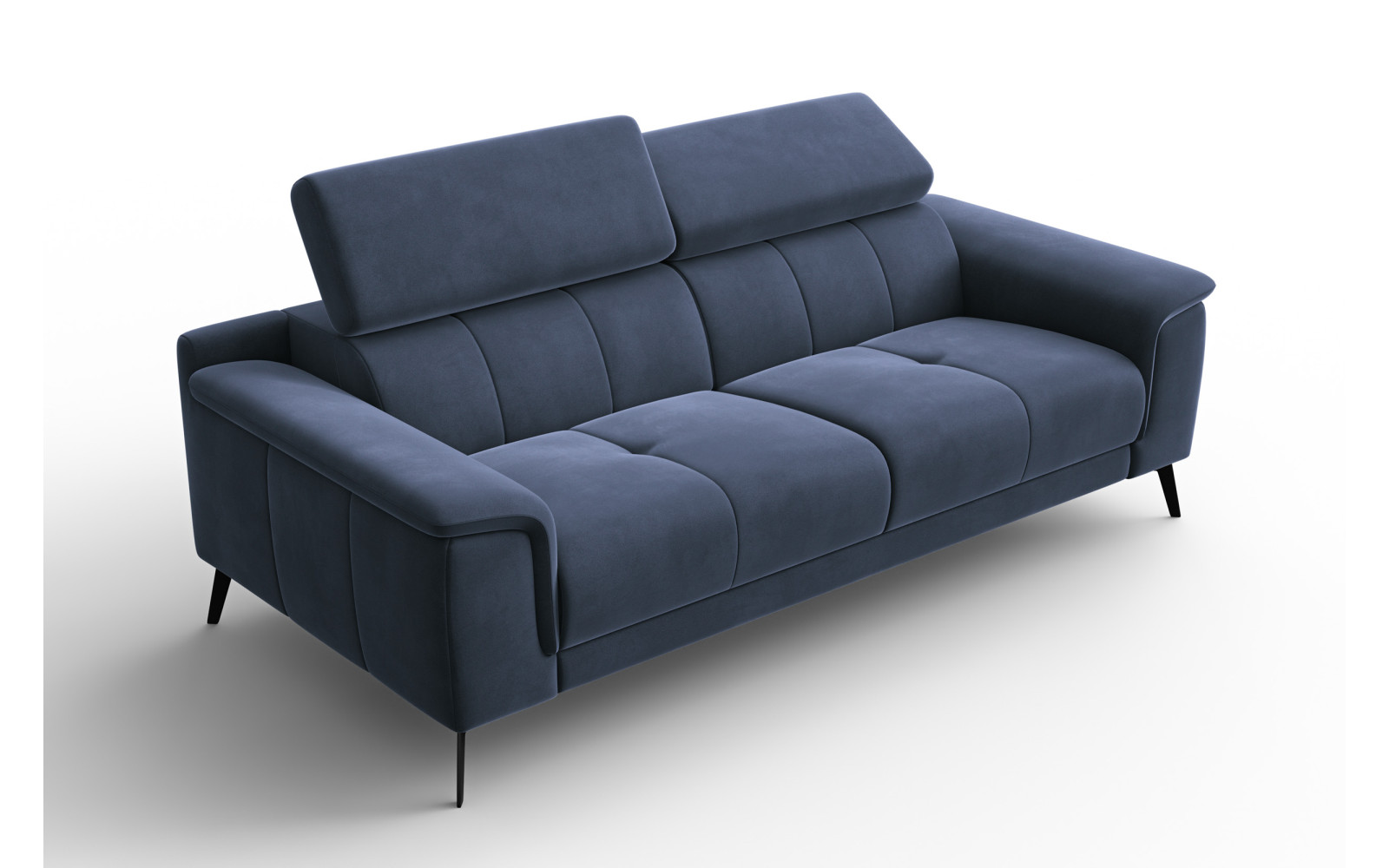 Canapé 3 places FIERO, tissu velours bleu marine