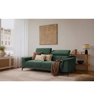 Canapé 3 places FIERO, tissu velours vert