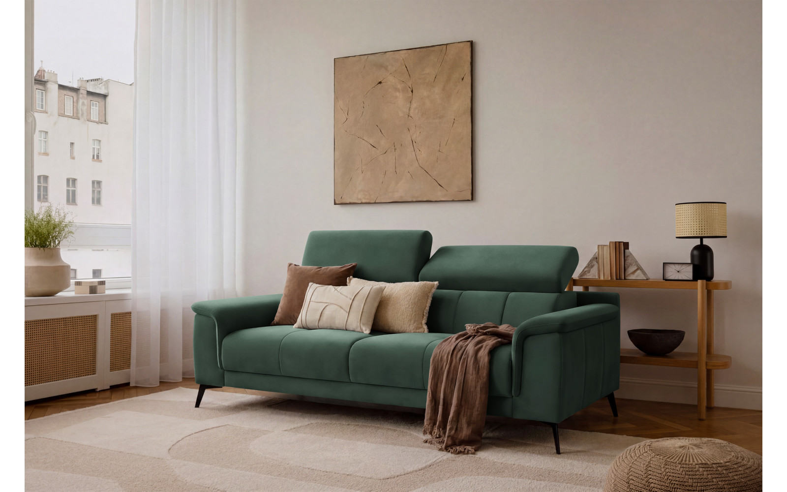 Canapé 3 places FIERO, tissu velours vert