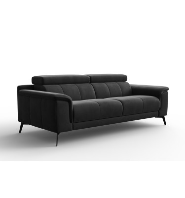 Canapé 3 places FIERO, tissu velours noir