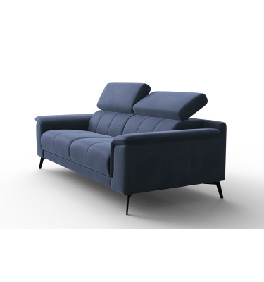 Canapé 3 places FIERO, tissu velours bleu marine