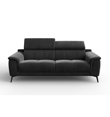 Canapé 3 places FIERO, tissu velours noir