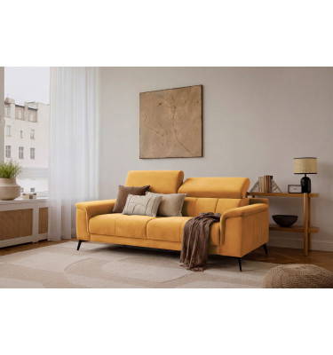 Canapé 3 places FIERO, tissu velours jaune