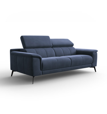 Canapé 3 places FIERO, tissu velours bleu marine