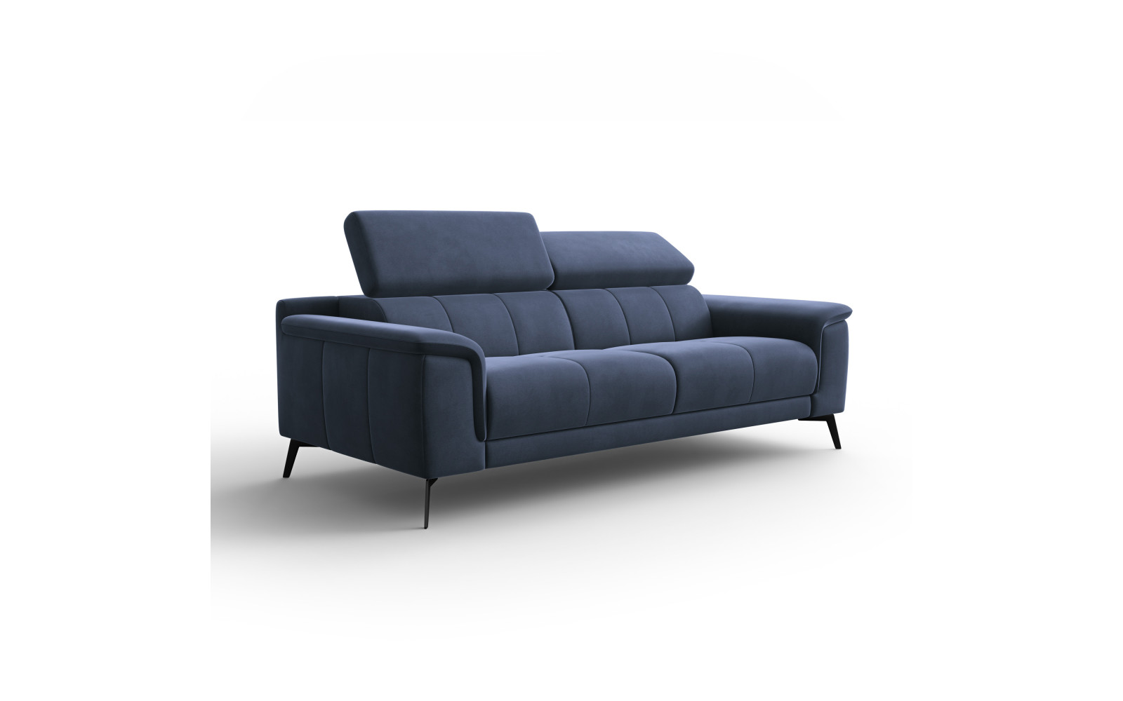 Canapé 3 places FIERO, tissu velours bleu marine