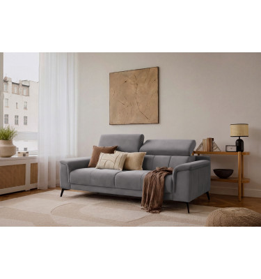 Canapé 3 places FIERO, tissu velours gris foncé