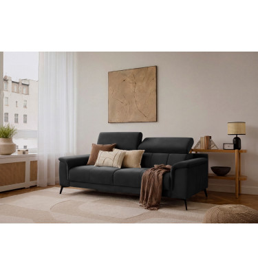 Canapé 3 places FIERO, tissu velours noir