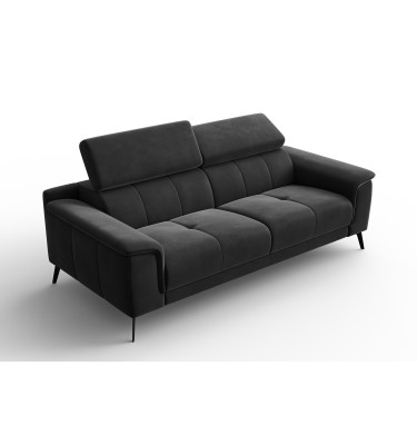 Canapé 3 places FIERO, tissu velours noir