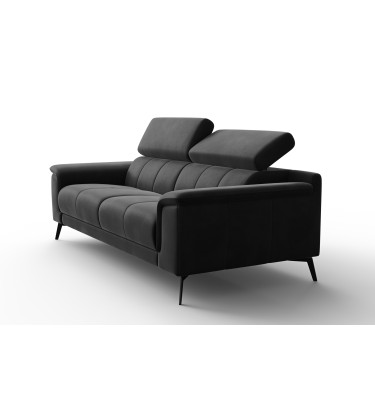Canapé 3 places FIERO, tissu velours noir