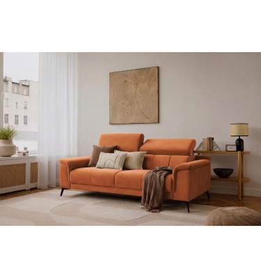 Canapé 3 places FIERO, tissu velours orange