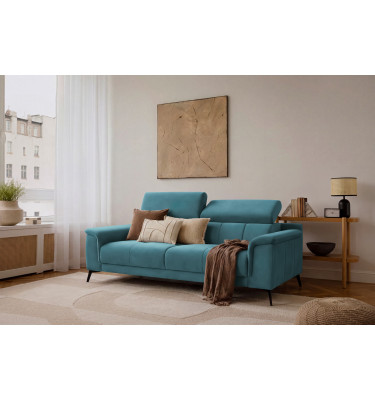 Canapé 3 places FIERO, tissu velours turquoise