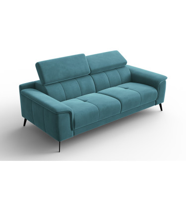 Canapé 3 places FIERO, tissu velours turquoise