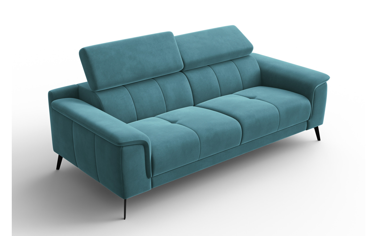 Canapé 3 places FIERO, tissu velours turquoise