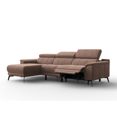 Canapé d'angle relax 4 places gauche FIERO, tissu velours marron