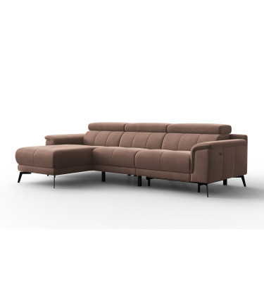 Canapé d'angle relax 4 places gauche FIERO, tissu velours marron