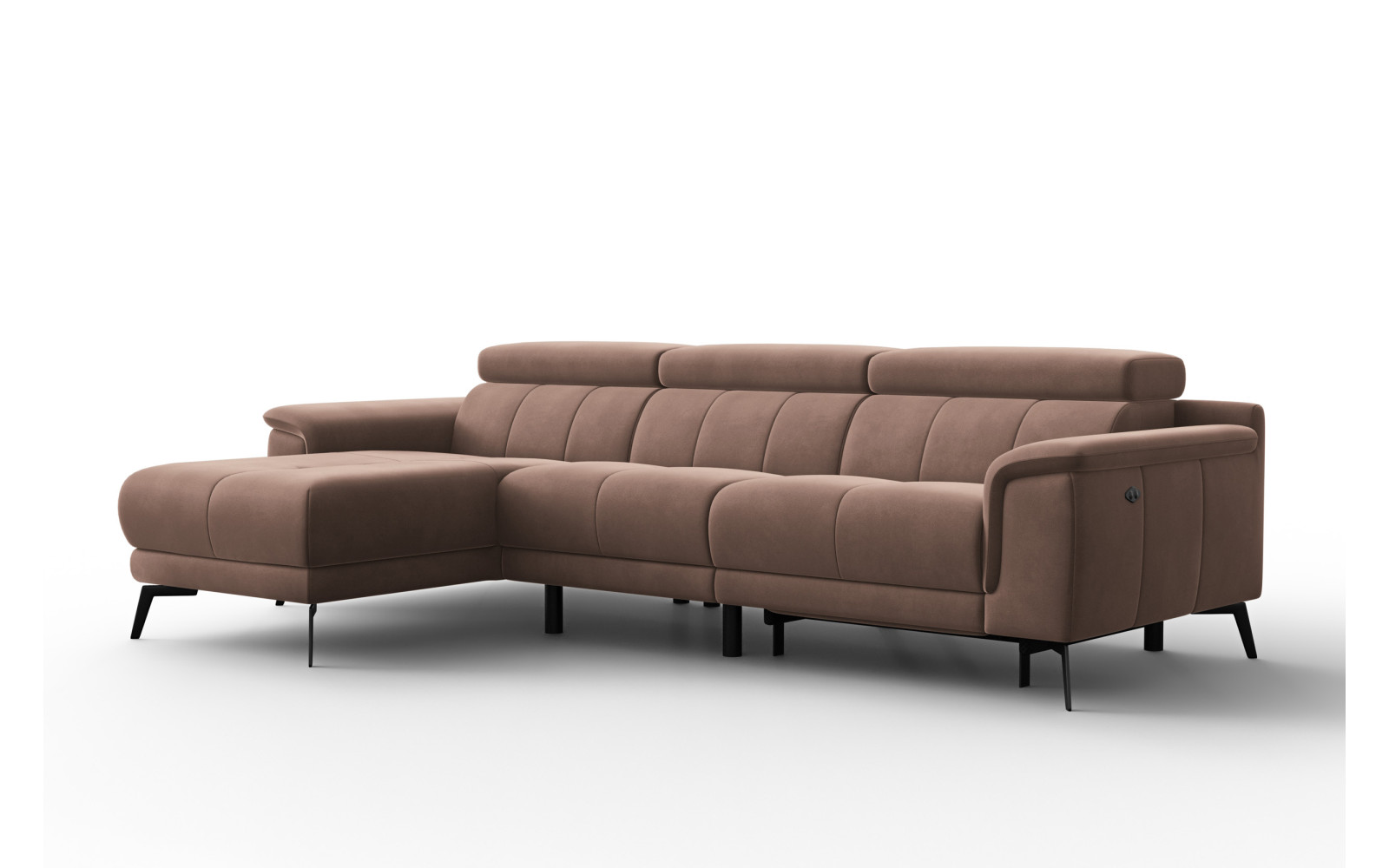 Canapé d'angle relax 4 places gauche FIERO, tissu velours marron