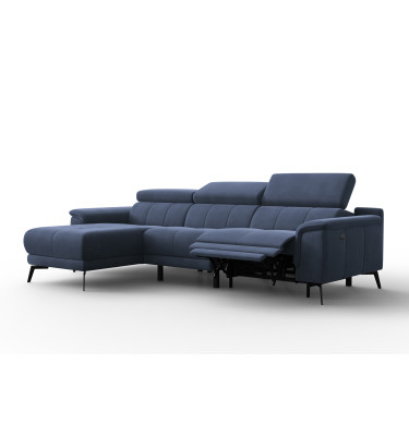 Canapé d'angle relax 4 places gauche FIERO, tissu velours bleu marine