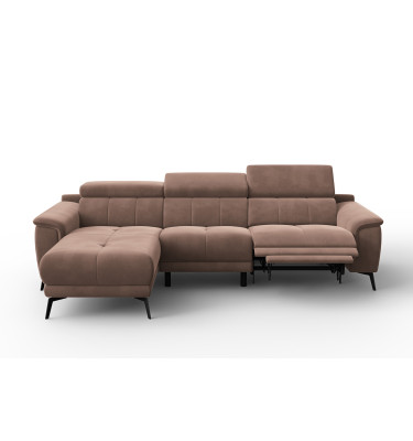 Canapé d'angle relax 4 places gauche FIERO, tissu velours marron