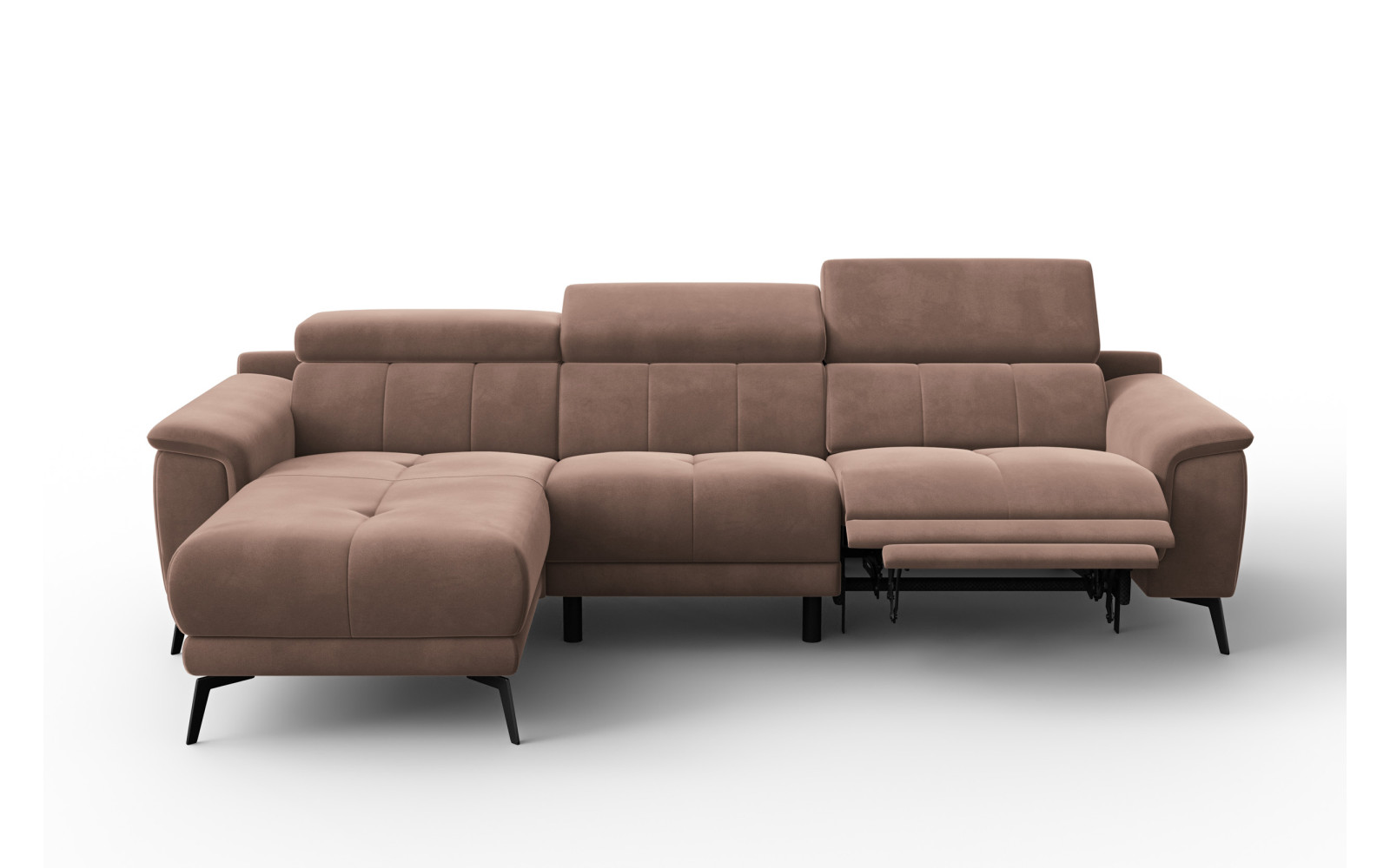 Canapé d'angle relax 4 places gauche FIERO, tissu velours marron
