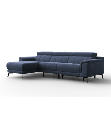 Canapé d'angle relax 4 places gauche FIERO, tissu velours bleu marine