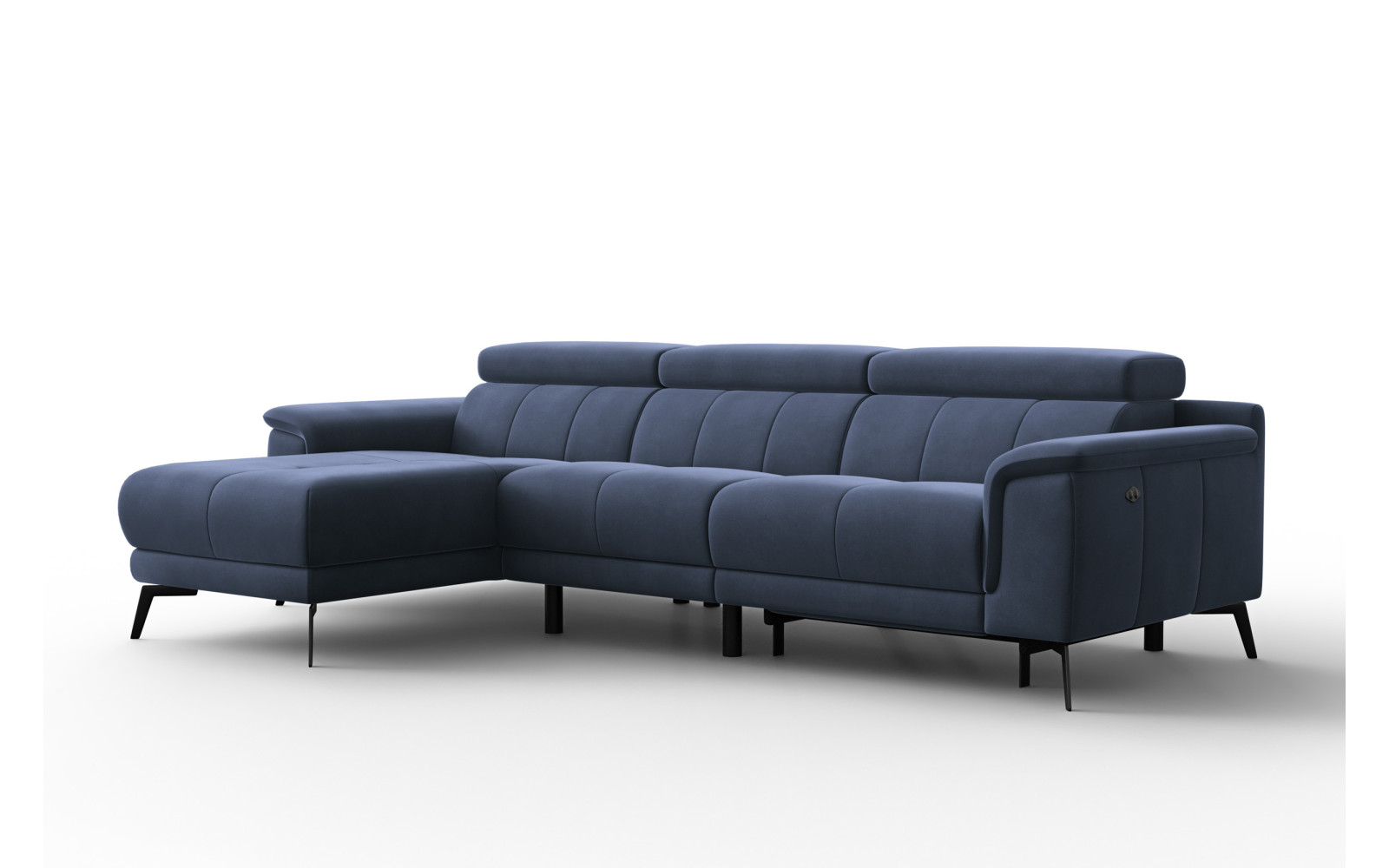 Canapé d'angle relax 4 places gauche FIERO, tissu velours bleu marine
