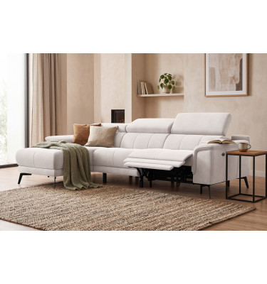 Canapé d'angle relax 4 places gauche FIERO, tissu velours beige