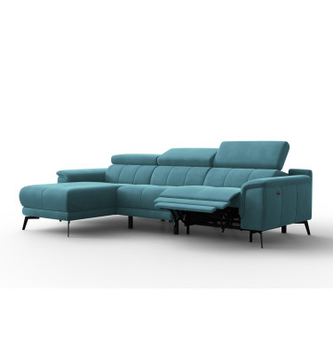 Canapé d'angle relax 4 places gauche FIERO, tissu velours turquoise