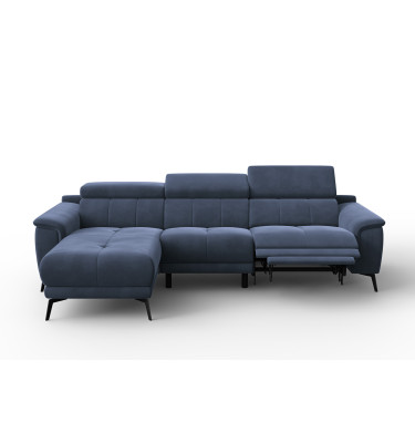 Canapé d'angle relax 4 places gauche FIERO, tissu velours bleu marine