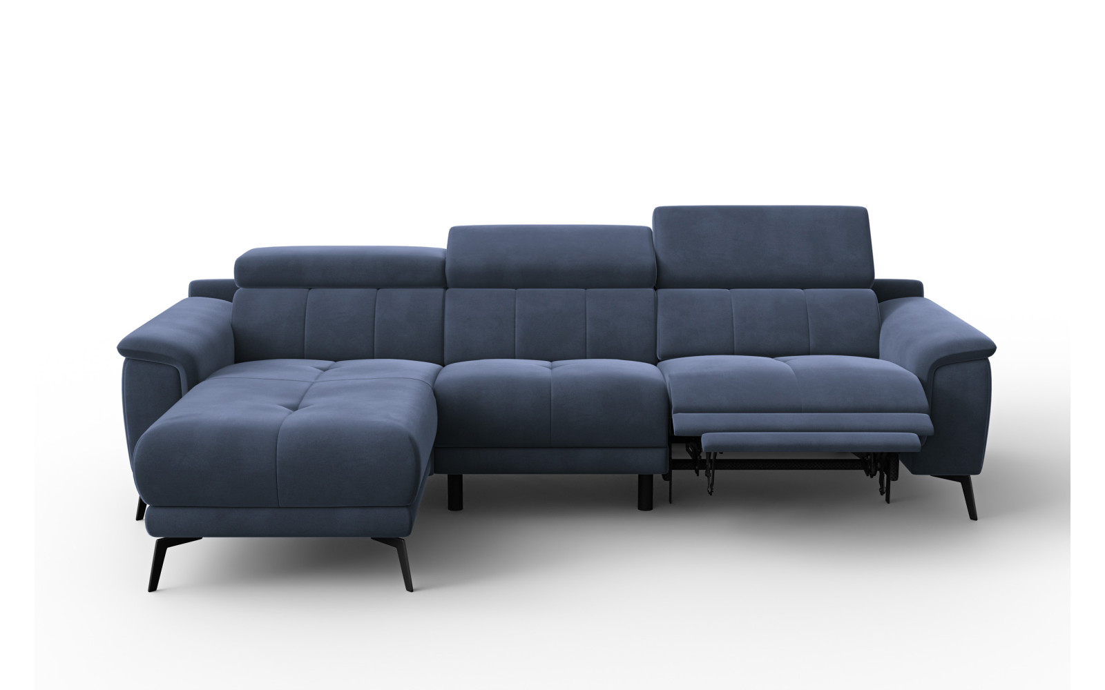 Canapé d'angle relax 4 places gauche FIERO, tissu velours bleu marine