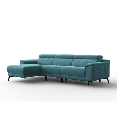 Canapé d'angle relax 4 places gauche FIERO, tissu velours turquoise