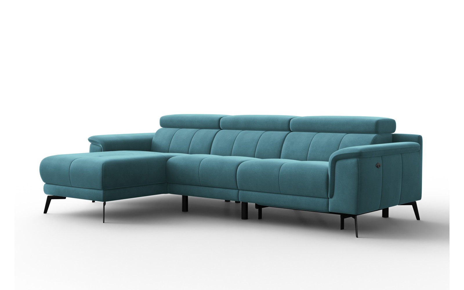 Canapé d'angle relax 4 places gauche FIERO, tissu velours turquoise