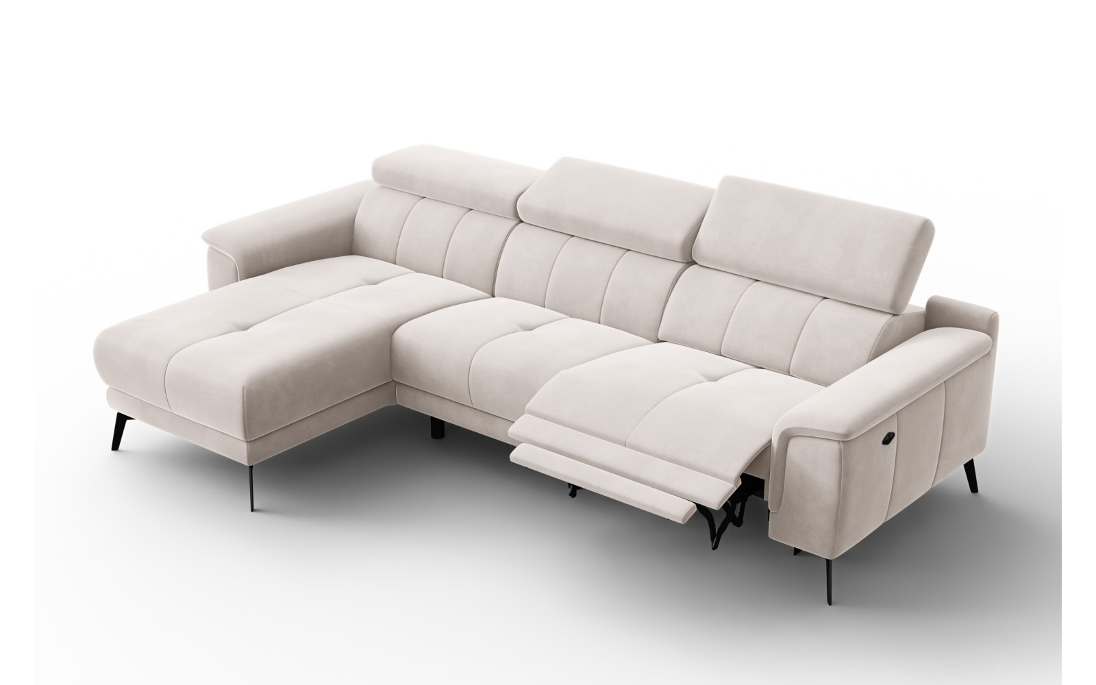 Canapé d'angle relax 4 places gauche FIERO, tissu velours beige