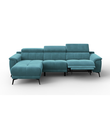 Canapé d'angle relax 4 places gauche FIERO, tissu velours turquoise