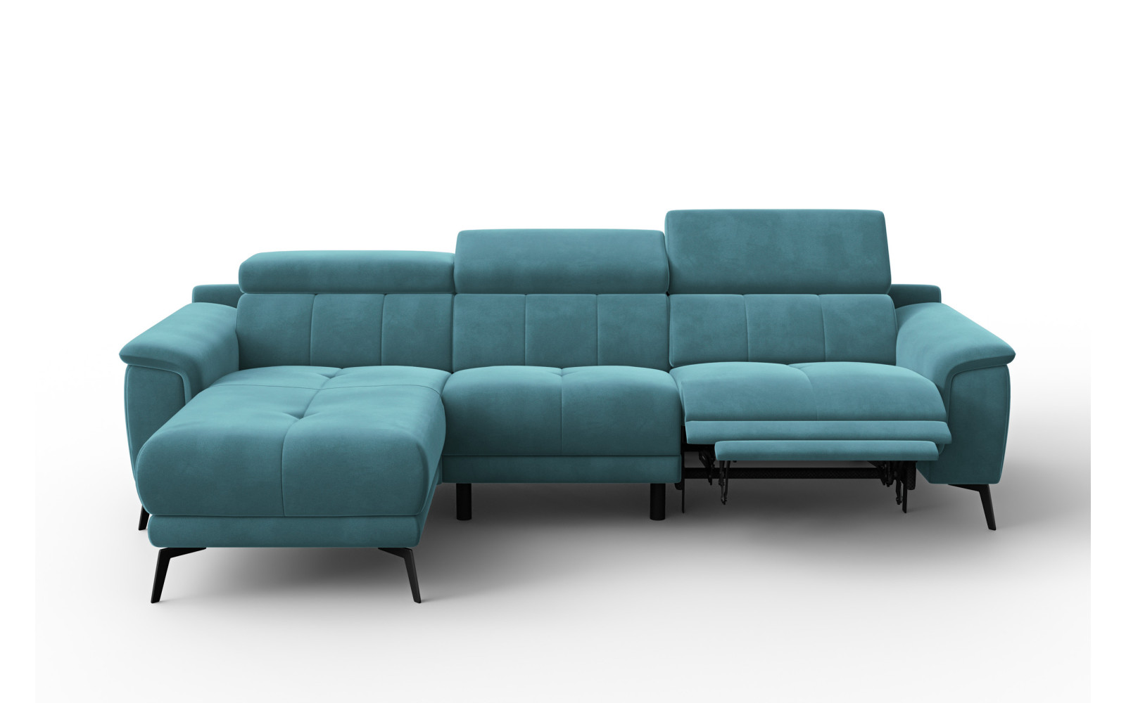 Canapé d'angle relax 4 places gauche FIERO, tissu velours turquoise