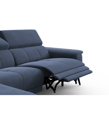 Canapé d'angle relax 4 places gauche FIERO, tissu velours bleu marine