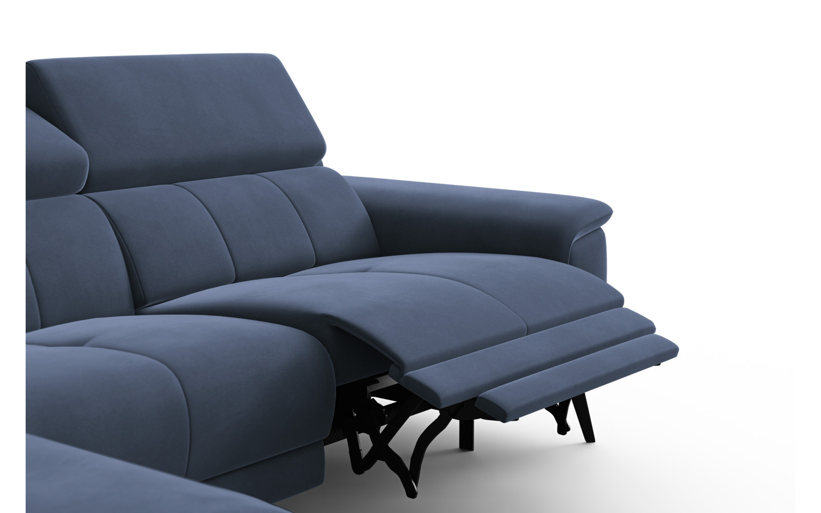 Canapé d'angle relax 4 places gauche FIERO, tissu velours bleu marine