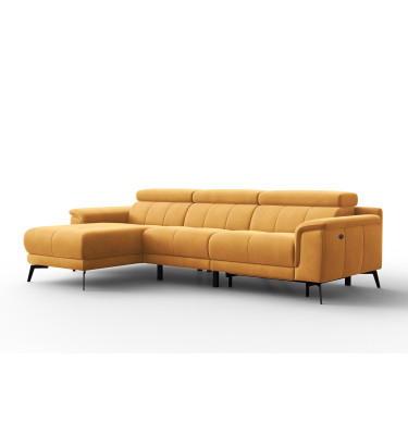 Canapé d'angle relax 4 places gauche FIERO, tissu velours jaune