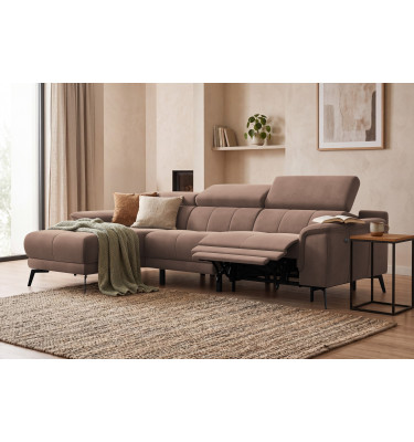 Canapé d'angle relax 4 places gauche FIERO, tissu velours marron