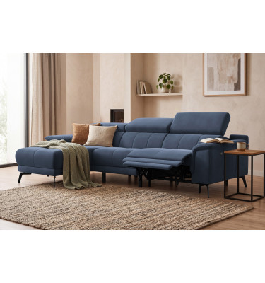 Canapé d'angle relax 4 places gauche FIERO, tissu velours bleu marine