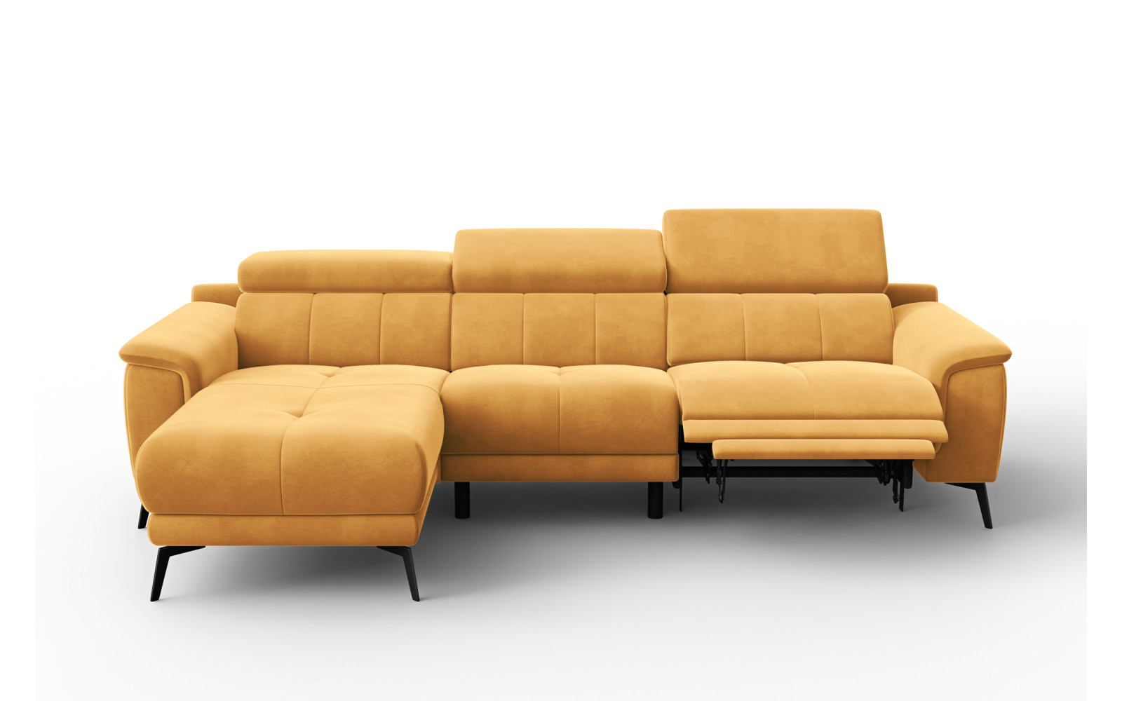 Canapé d'angle relax 4 places gauche FIERO, tissu velours jaune