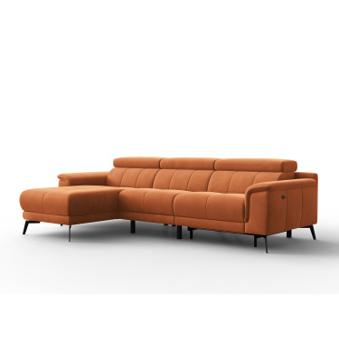Canapé d'angle relax 4 places gauche FIERO, tissu velours orange