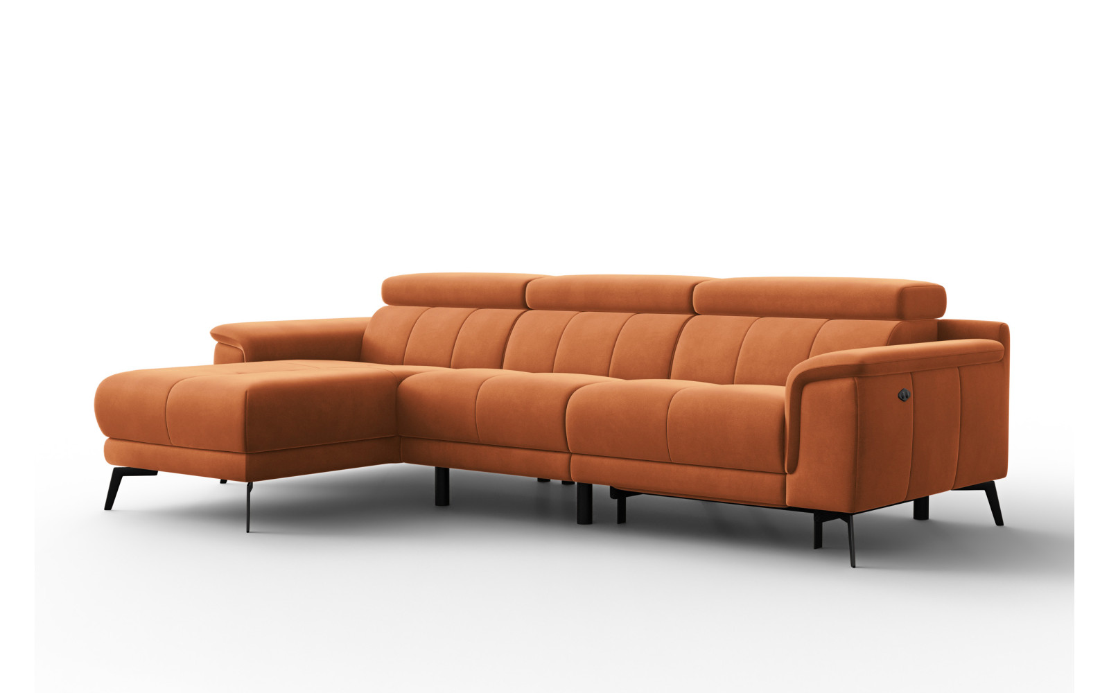 Canapé d'angle relax 4 places gauche FIERO, tissu velours orange