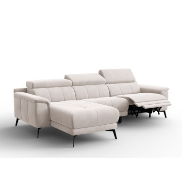 Canapé d'angle relax 4 places gauche FIERO, tissu velours beige