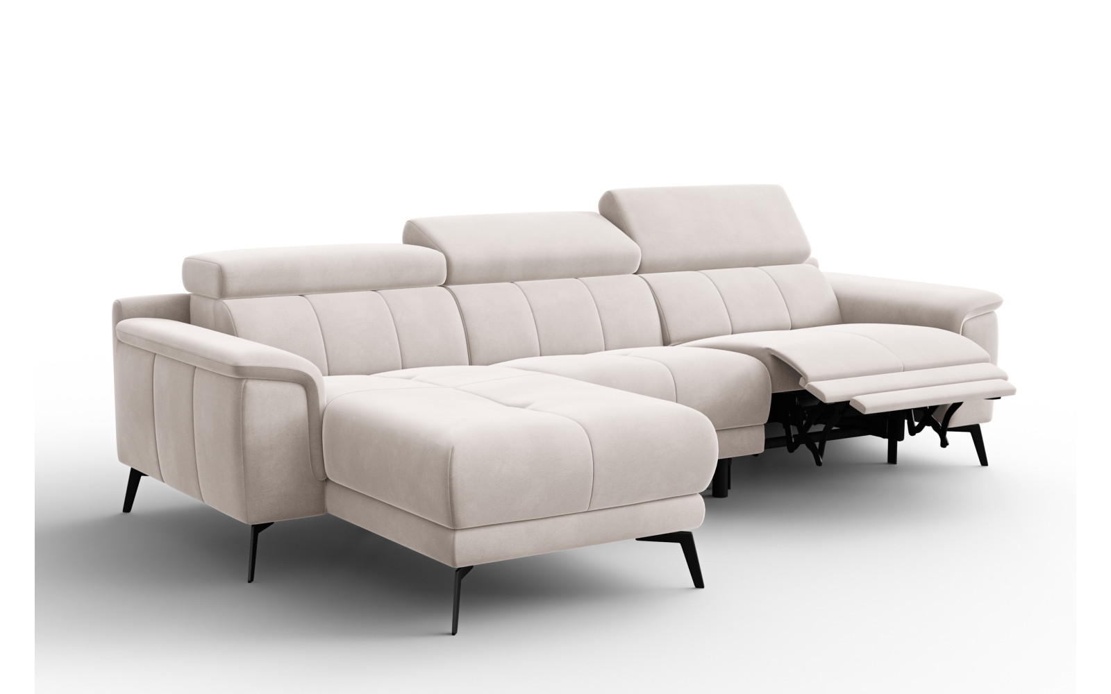 Canapé d'angle relax 4 places gauche FIERO, tissu velours beige