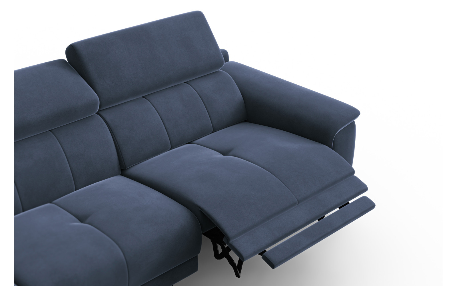 Canapé d'angle relax 4 places gauche FIERO, tissu velours bleu marine