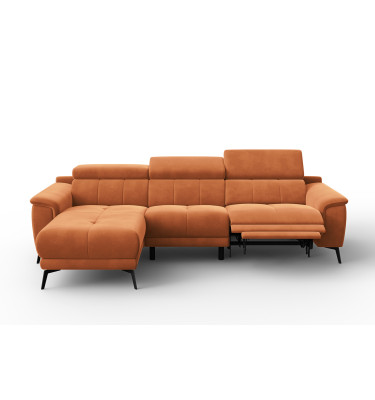 Canapé d'angle relax 4 places gauche FIERO, tissu velours orange