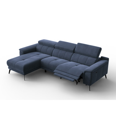 Canapé d'angle relax 4 places gauche FIERO, tissu velours bleu marine