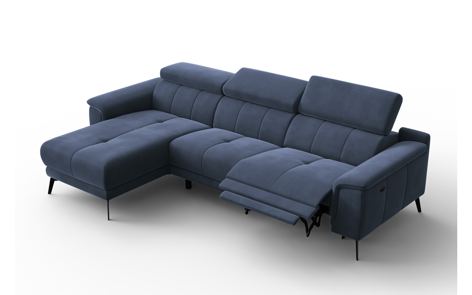 Canapé d'angle relax 4 places gauche FIERO, tissu velours bleu marine