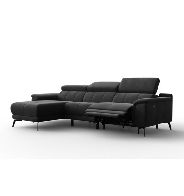 Canapé d'angle relax 4 places gauche FIERO, tissu velours noir