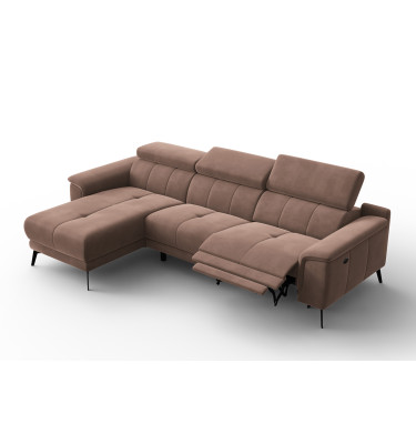 Canapé d'angle relax 4 places gauche FIERO, tissu velours marron